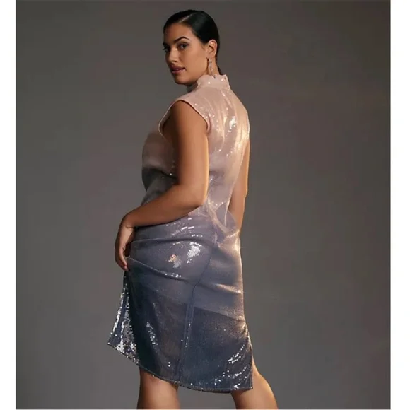 Anthropologie Sequin Ombre Mock Neck Sleeveless Midi Dress Ombre - Picture 6 of 12